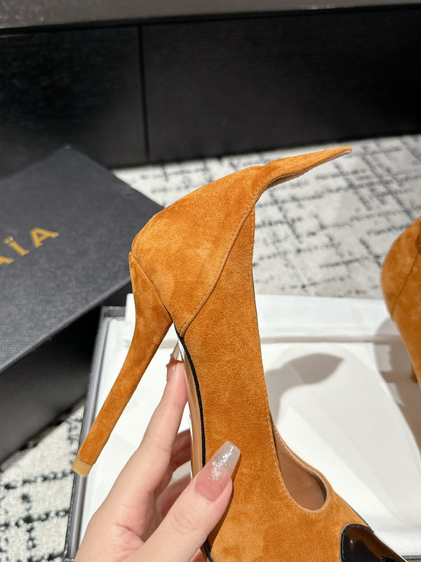 ALAIA HIGH PUMPS 10CM IN COPPER BROWN SUEDE MIX BLACK CALFSKIN