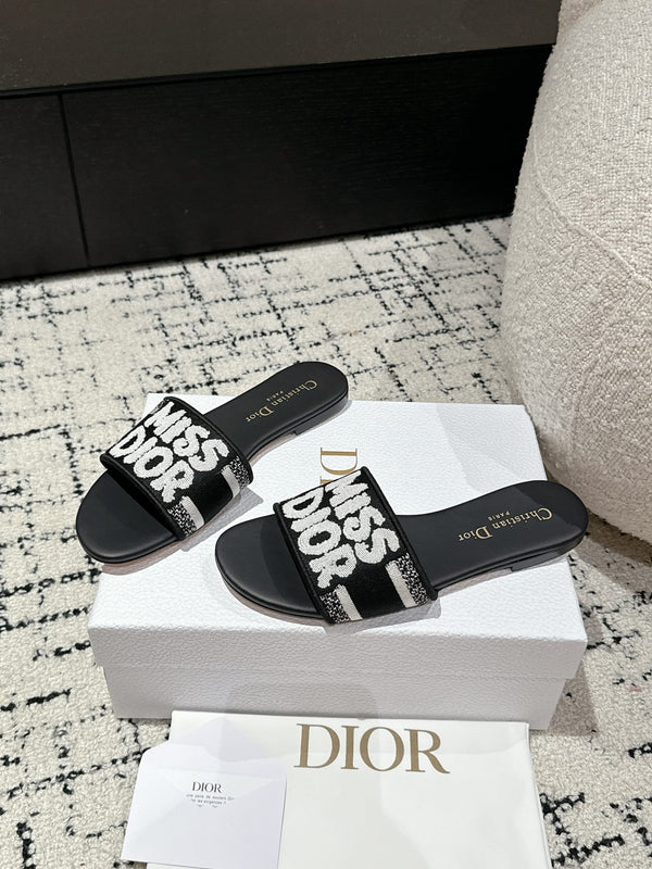 CD Dway Slide Black Mix White Embroidered Cotton