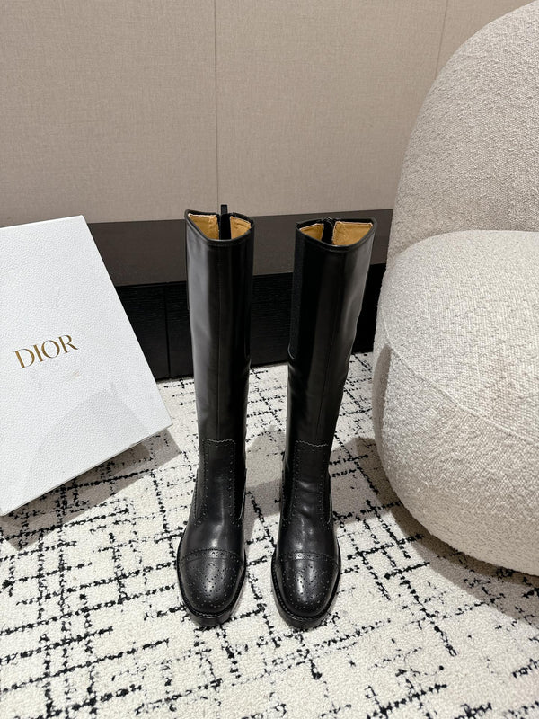 CD High Boots Black Classic Pattern Calfskin