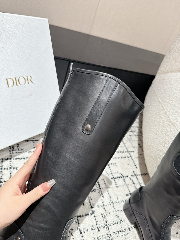 CD High Boots Black Classic Pattern Calfskin