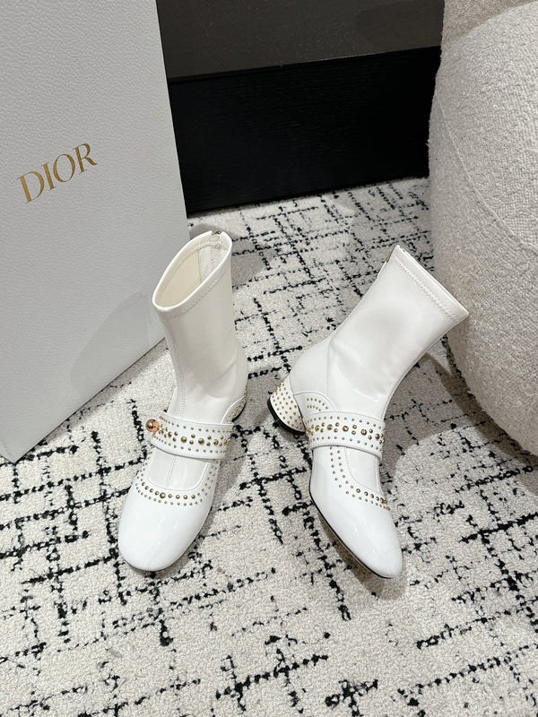 CD Belle-D Heeled Ankle Boot White Lambskin