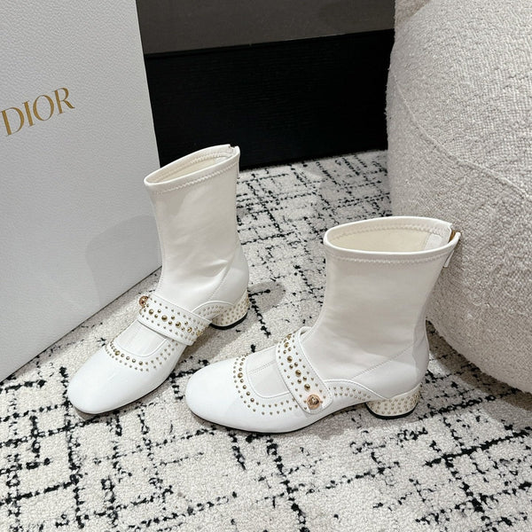 CD Belle-D Heeled Ankle Boot White Lambskin