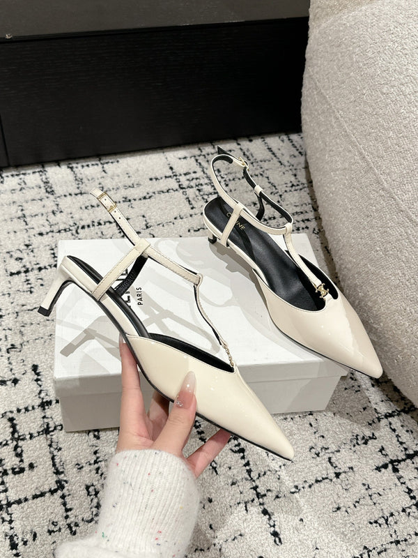 KITTEN T-BAR STRAP PUMP 5 CM IN WHITE PATENT CALFSKIN