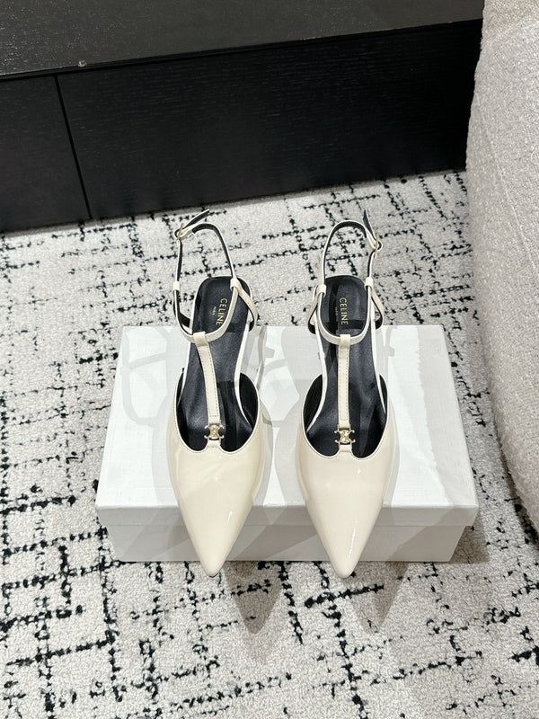 KITTEN T-BAR STRAP PUMP 5 CM IN WHITE PATENT CALFSKIN