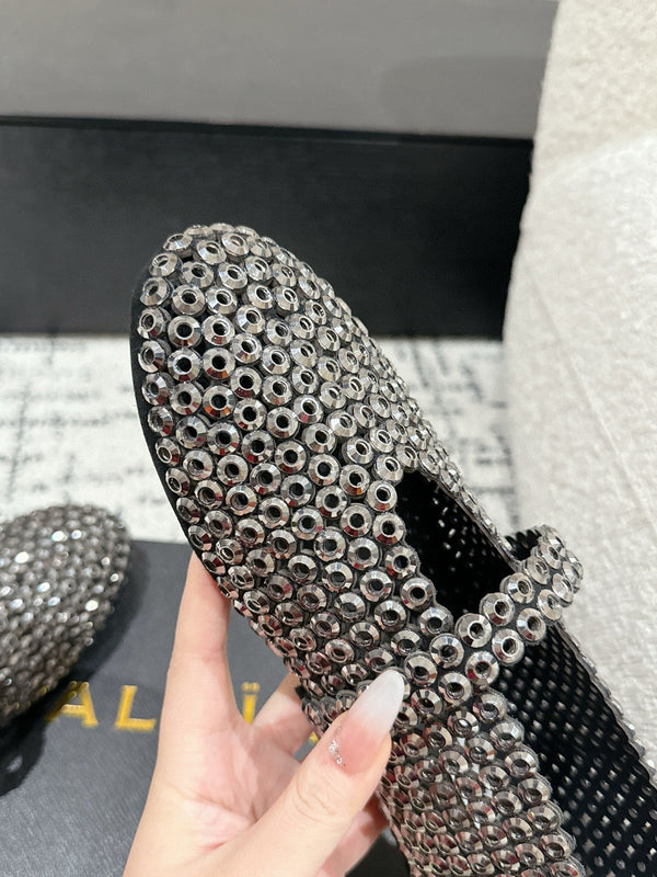 Alaia 25 Embellished Mary Jane Flats Silver Suede 293180