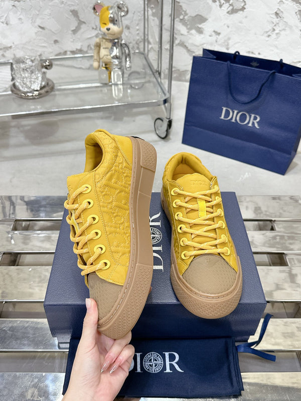 CD B33 Sneaker 40mm In Dark Yellow Monogram Satin Embroidery Fabric 103988