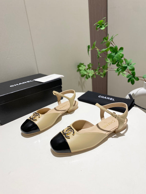 CC 25P Double-Buckle Mary Jane Sandals Black Beige Sheepskin 466990