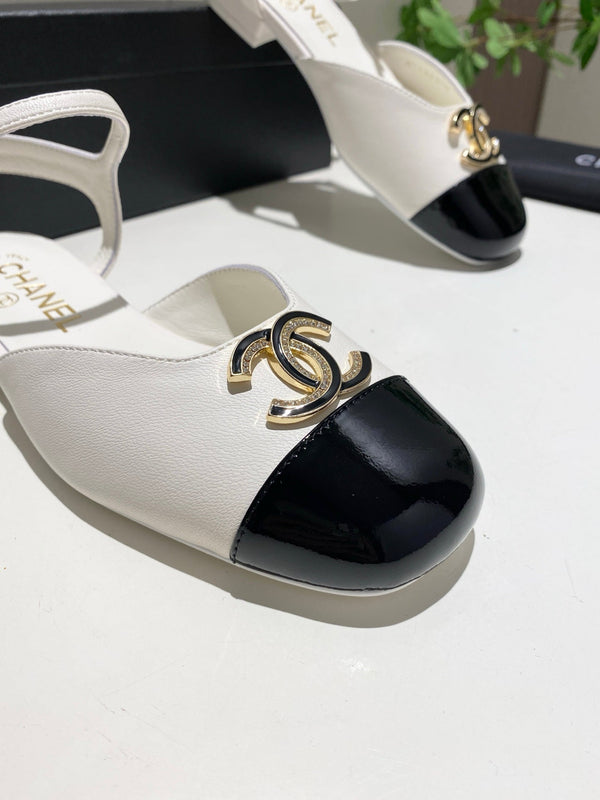 CC 25P Double-Buckle Mary Jane Sandals Black White Sheepskin 466992