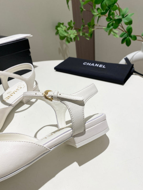 CC 25P Double-Buckle Mary Jane Sandals Black White Sheepskin 466992