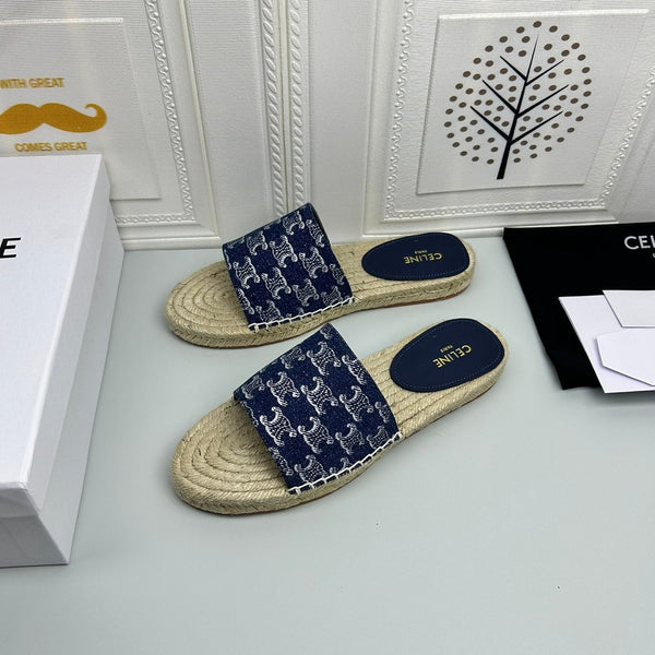 NEW FLAT FISHERMAN SLIPPERS NAVY BLUE COTTON CANVAS