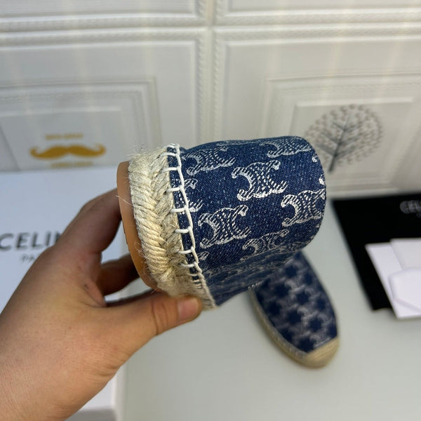 NEW FLAT FISHERMAN SHOES NAVY BLUE COTTON CANVAS