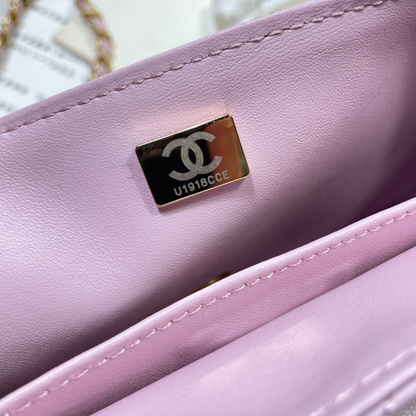 Borsa a tracolla media CC 25P con manico superiore da 25 cm, pelle di vitello rosa, finiture dorate