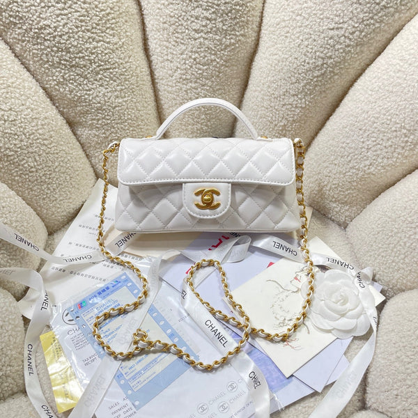 Borsa a tracolla CC 25P Mini Flap Bag 22 cm Manico superiore Pelle di vitello color crema Hardware dorato