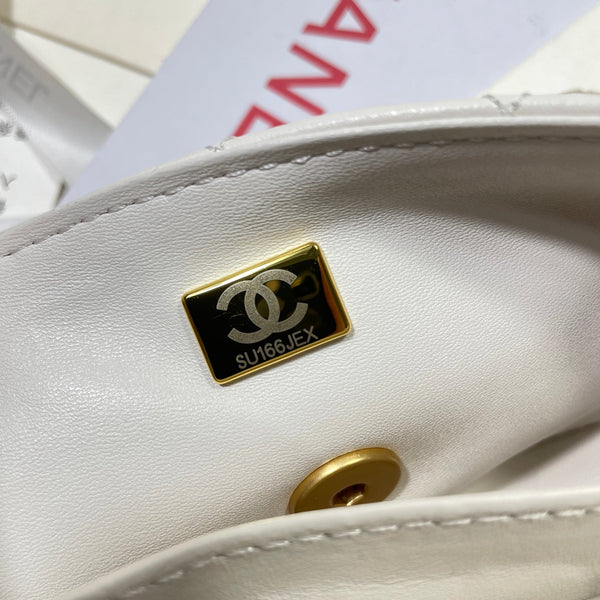 Borsa a tracolla CC 25P Mini Flap Bag 22 cm Manico superiore Pelle di vitello color crema Hardware dorato