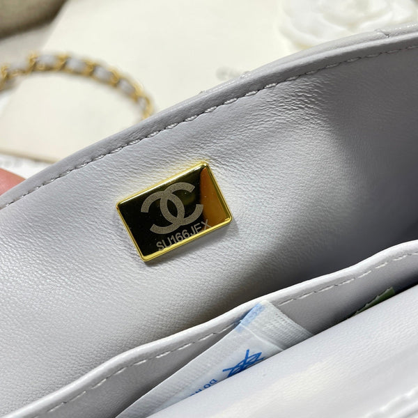 Borsa a tracolla CC 25P Mini con manico superiore da 20 cm, pelle di vitello grigia, finiture dorate