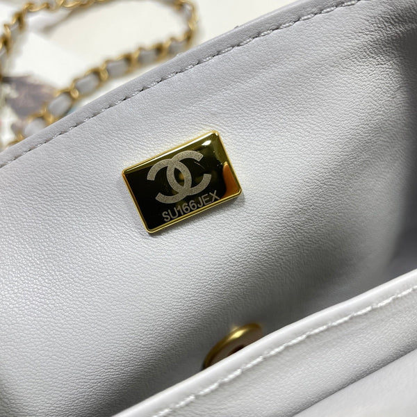 Borsa a tracolla media CC 25P con manico superiore da 25 cm, pelle di vitello grigia, finiture dorate