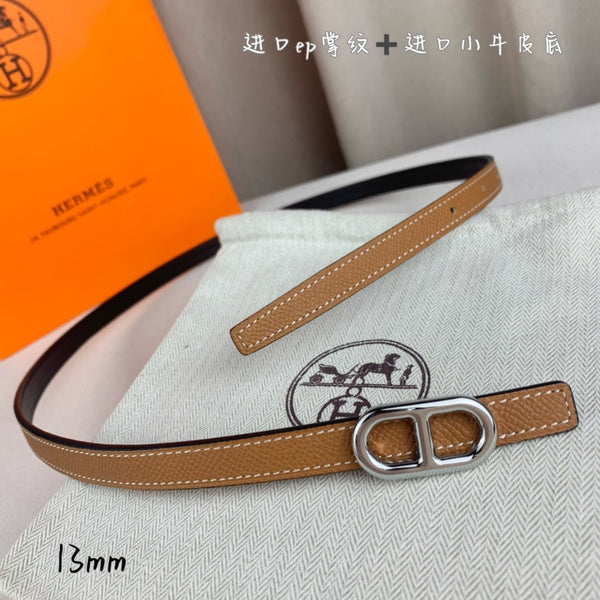 HM MAILLON H BELT BUCKLE & REVERSIBLE CIDER ORANGE LEATHER STRAP 13 MM SILVER HARDWARE