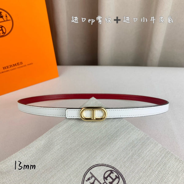 HM MAILLON H BELT BUCKLE & REVERSIBLE WHITE LEATHER STRAP 13 MM GOLD HARDWARE