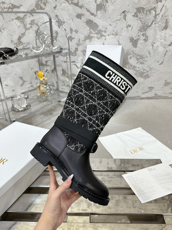 D-Major Boot In Black Mix White Denim Fabric 100564