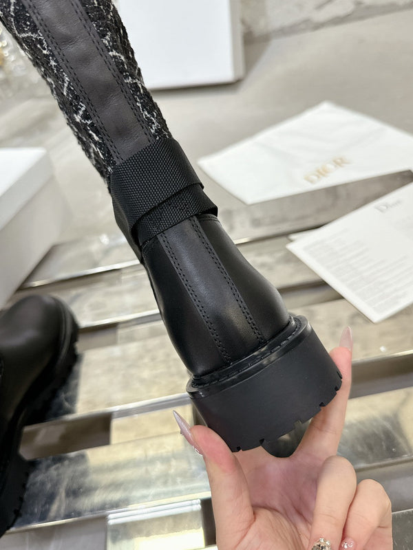 D-Major Boot In Black Mix White Denim Fabric 100564