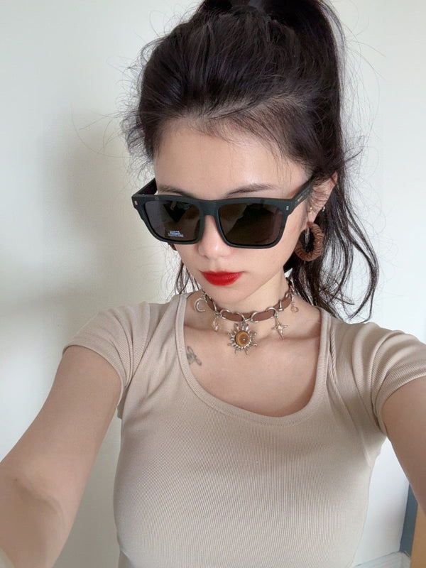 SQUARE SUNGLASS L8510 IN BLACK ACETATE FRAME