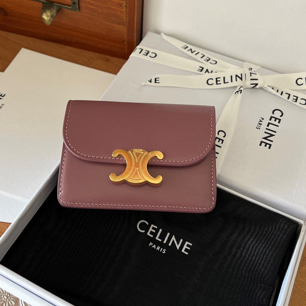 TRIOMPHE 10i583 Flap Card Holder Pink Shiny Cowhide