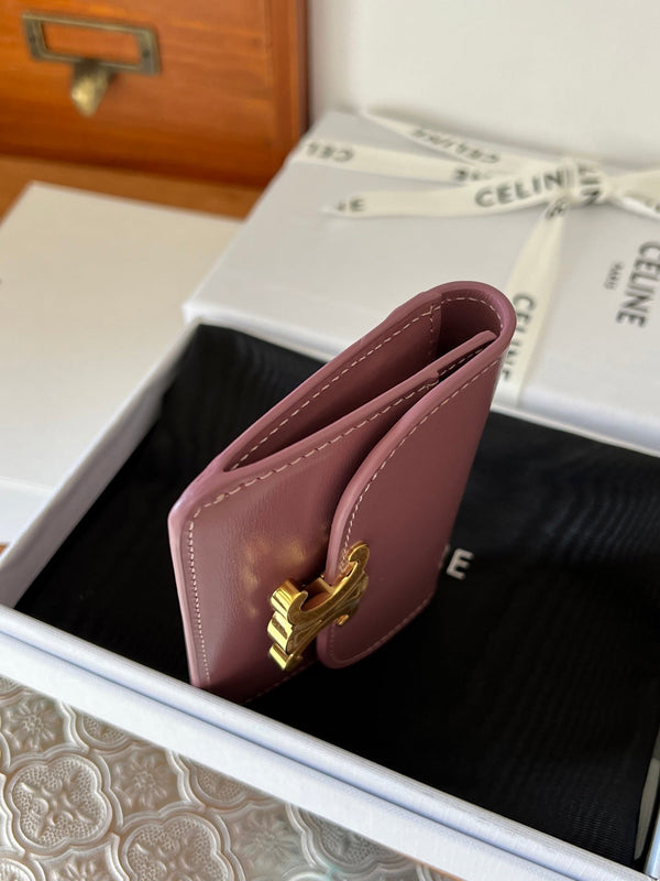 TRIOMPHE 10i583 Flap Card Holder Pink Shiny Cowhide