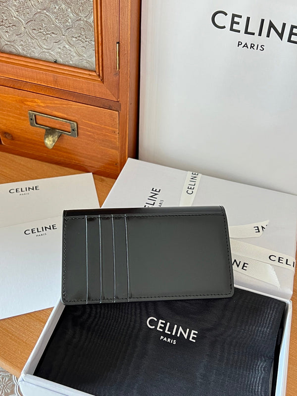 TRIOMPHE 10 Flap Wallet Card Holder 13cm Black Shiny Cafskin