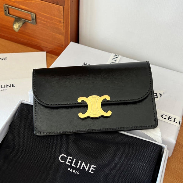 TRIOMPHE 10 Flap Wallet Card Holder 13cm Black Shiny Cafskin