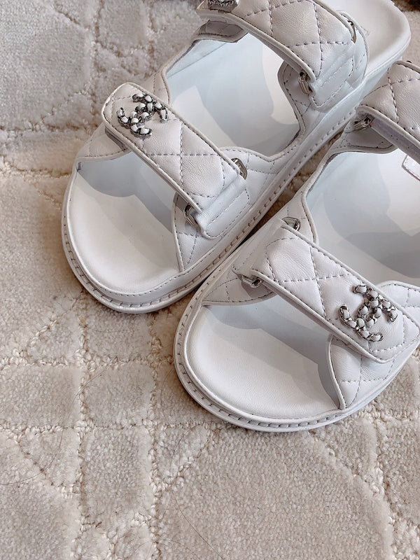 dad sandal mule white lambskin silver buckle