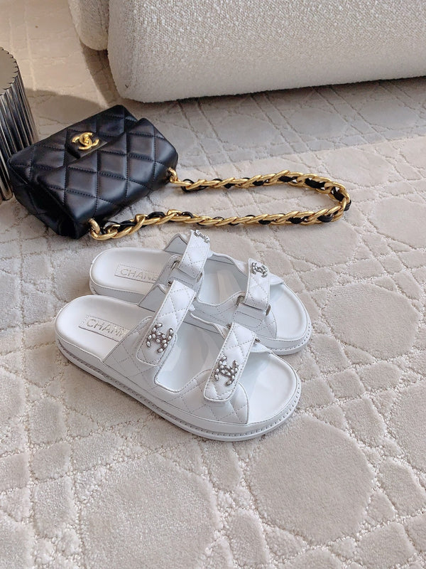 dad sandal mule white lambskin silver buckle