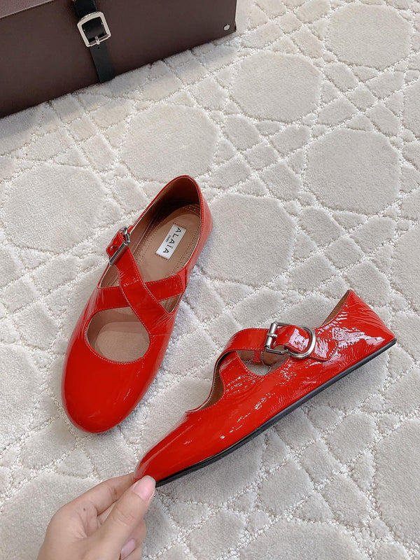 ALAIA CRISS CROSS BALLET FLAT IN CANDY RED LAMBSKIN WITH SILVER HARDWARE