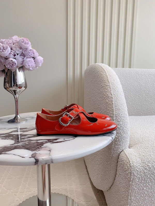 ALAIA CRISS CROSS BALLET FLAT IN CANDY RED LAMBSKIN WITH SILVER HARDWARE