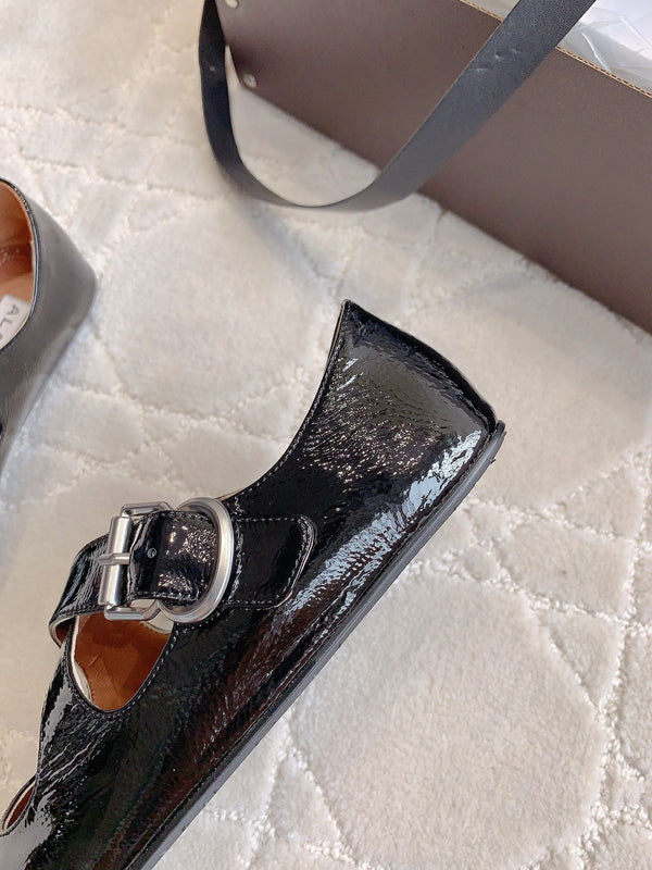 ALAIA CRISS CROSS BALLET FLAT IN BLACK LAMBSKIN WITH SILVER HARDWARE