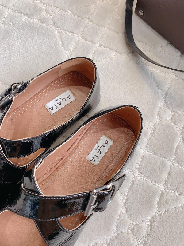 ALAIA CRISS CROSS BALLET FLAT IN BLACK LAMBSKIN WITH SILVER HARDWARE