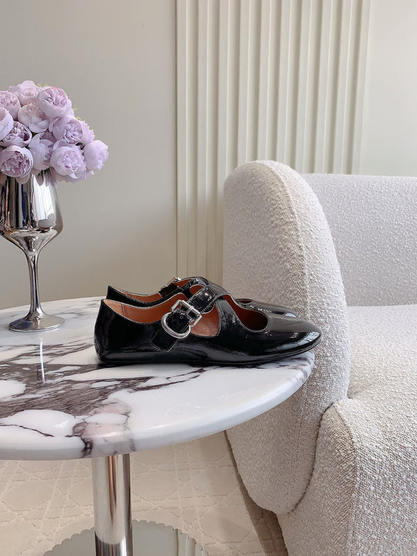 ALAIA CRISS CROSS BALLET FLAT IN BLACK LAMBSKIN WITH SILVER HARDWARE