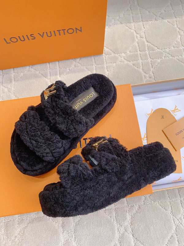 LV Sunset Platform Comfort Mule Black Gray Wool