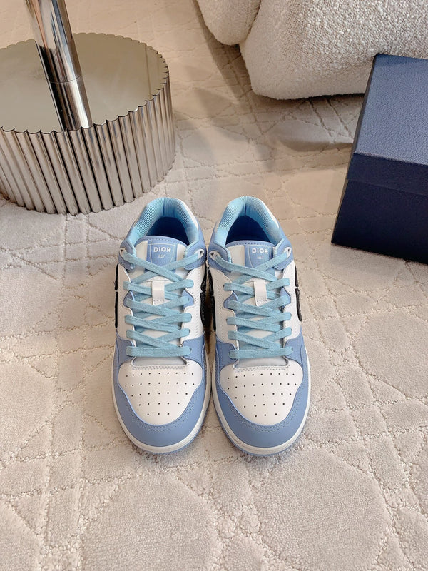 CD B57 Mid-Top Sneaker White Mix Light Blue Calfskin And Oblique Jacquard