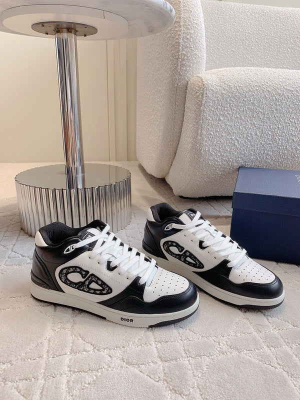 CD B57 Mid-Top Sneaker White Mix Black Calfskin And Oblique Jacquard