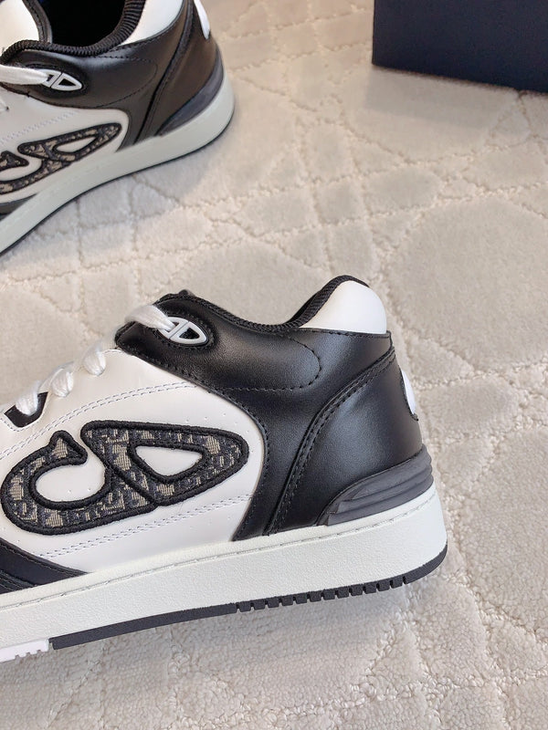 CD B57 Mid-Top Sneaker White Mix Black Calfskin And Oblique Jacquard