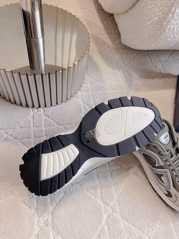 CD B30 Sneaker Gray Brown Mix Beige White Polyester Mesh Fabric And Calfskin