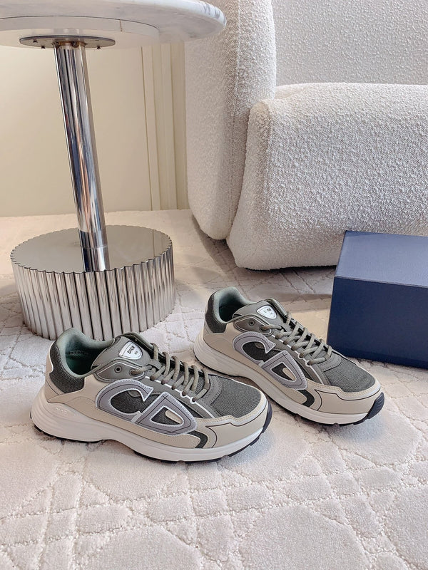 CD B30 Sneaker Gray Brown Mix Beige White Polyester Mesh Fabric And Calfskin