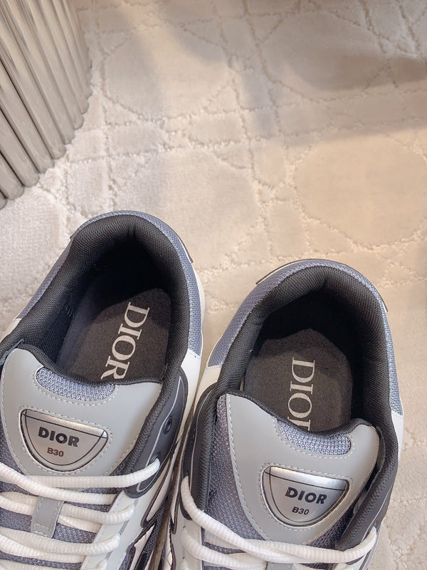 CD B30 Sneaker Cement Grey Mix Black Ivory White Polyester Mesh Fabric And Calfskin