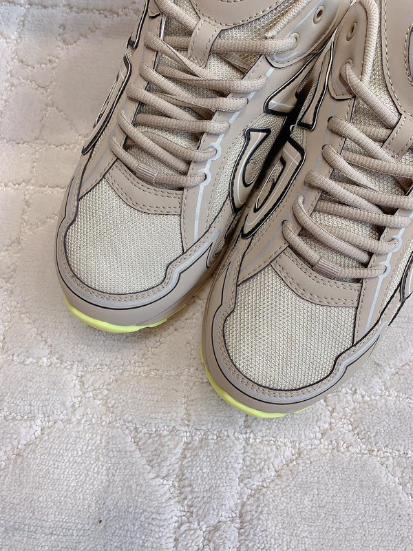 CD B30 Sneaker Dark Beige Mix Yellow Polyester Mesh Fabric And Calfskin