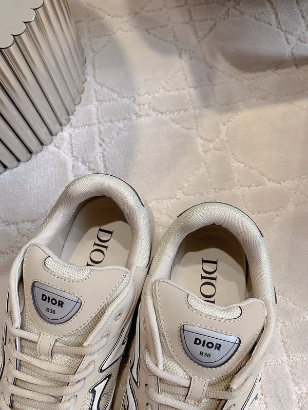 CD B30 Sneaker Dark Beige Mix Yellow Polyester Mesh Fabric And Calfskin