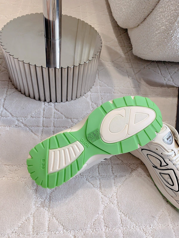 CD B30 Sneaker Milky Beige Mix Green Polyester Mesh Fabric And Calfskin