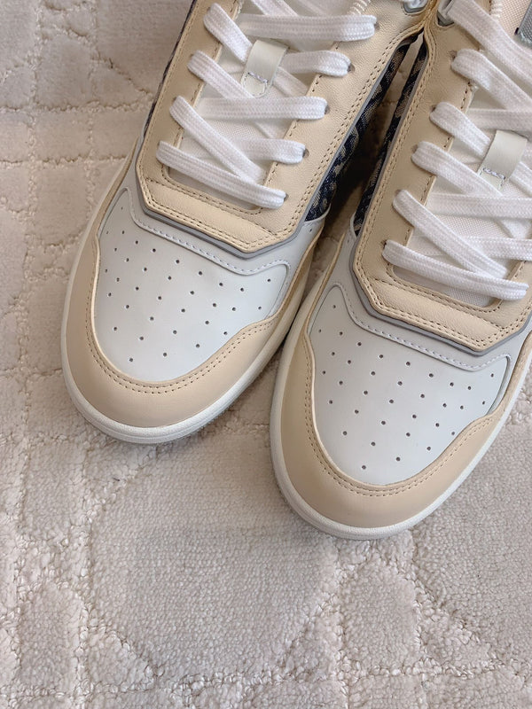 CD B27 Low-Top Sneaker White Beige Mix Charcoal Blue Print Calfskin And Oblique Jacquard