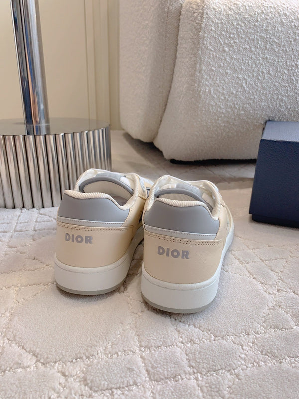 CD B27 Low-Top Sneaker White Beige Mix Charcoal Blue Print Calfskin And Oblique Jacquard