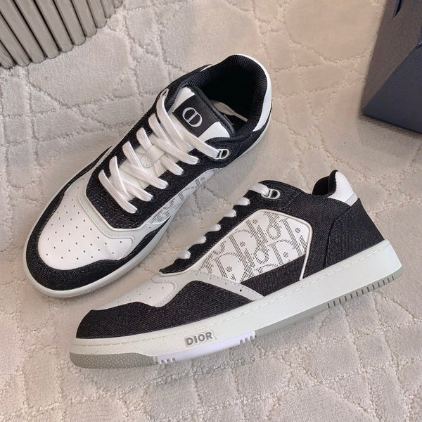 CD B27 Low-Top Sneaker Black White Print Calfskin And Denim Fabric