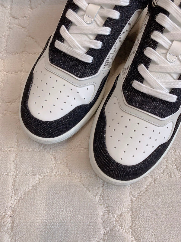 CD B27 Low-Top Sneaker Black White Print Calfskin And Denim Fabric